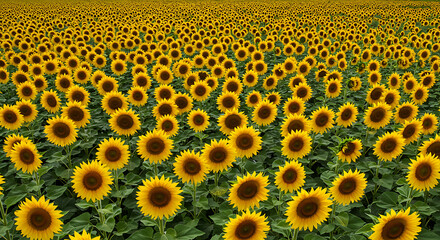 Vibrant Field Of Sunflowers Under Bright Blue Sky Inspiring Natural Beauty