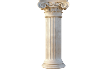 Doric column featuring fluted design and scroll capitals isolated against a transparent background for architectural studies and design purposes