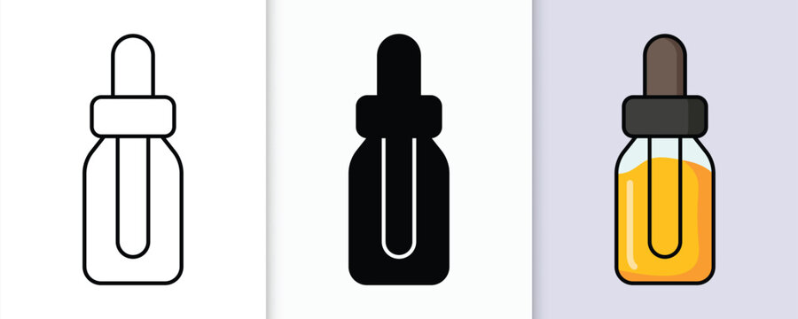 Essential oil dropper bottle icons and realistic representation set for aromatherapy and skincare