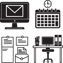 Office workspace Vector line art icons set. Office workspace outline icons using black color. Editable linear vector and illustration