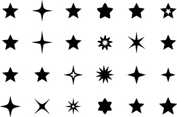 Black Star and Sparkle Icon Set