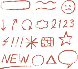 Various red hand drawn vector icons and symbols set