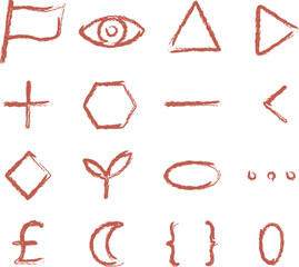 Various red hand drawn vector icons and symbols set