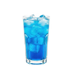 Blue lagoon cocktail with ice cubes isolated on transparent background