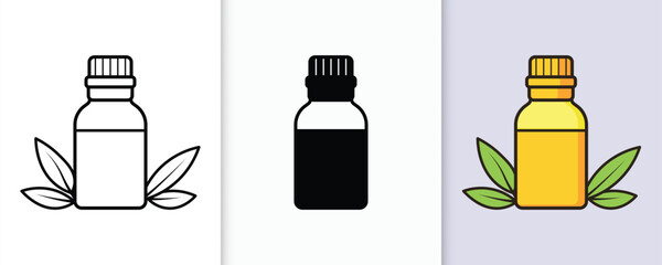 Essential oil bottle icon set aromatherapy natural extract medicine organic product leaf design