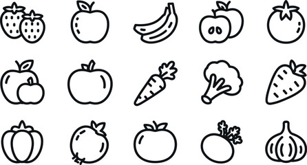 Fototapeta premium A whimsical collection of hand drawn fruits and vegetables in a simple outline style