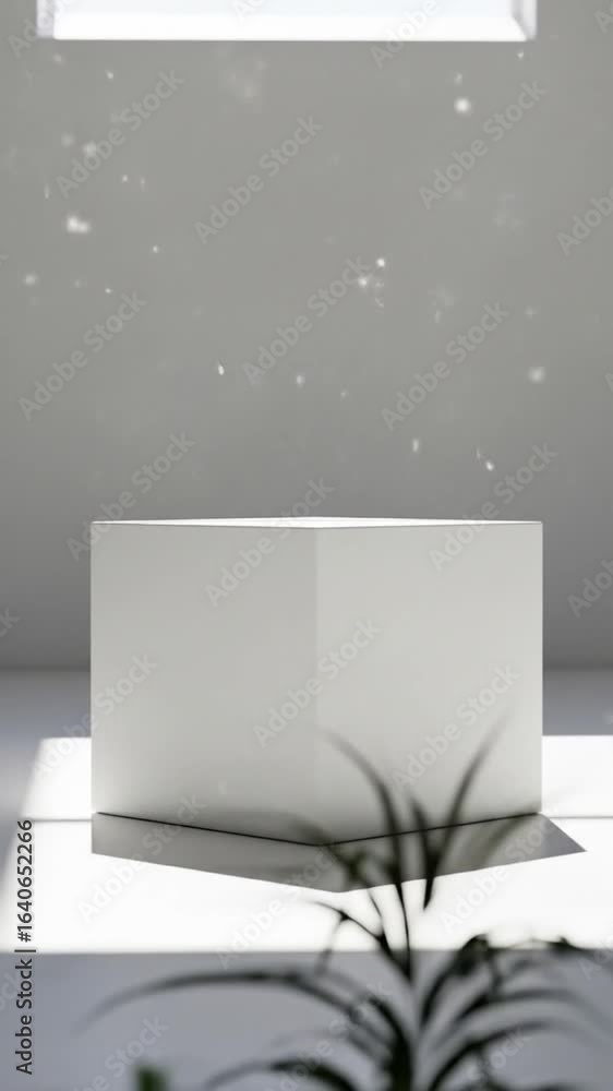 Poster minimalist interior with white cube plant and soft lighting design showing clean lines empty space a