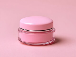 Pink cosmetic jar on pink background