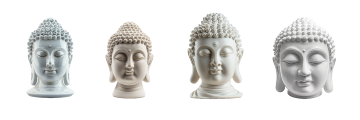 Statue of Buddha Head Set Isolated on Transparent Background. PNG.