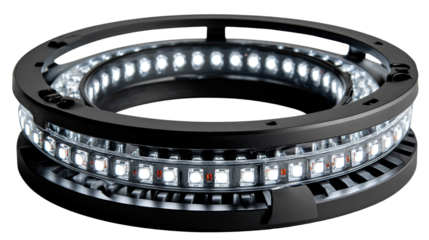 LED Ring Light: A modern LED ring light illuminates a tech-savvy backdrop. The image showcases sleek, energy-efficient lighting technology, perfect for modern design and high-tech aesthetics.