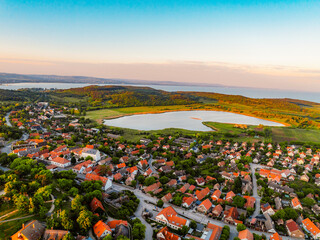Tihany in Hungary. Benedictine Monastery of Tihany Abbey with Lake Balaton.