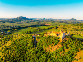 Sunset over the castle Szigliget, Hungary near Balaton lake