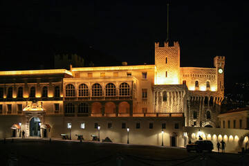 Illumination of the Princely Palace of Monaco at night.