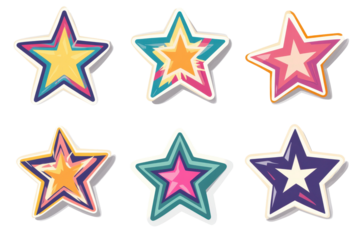 Colorful star burst sticker set featuring vibrant designs and playful shapes suitable for crafting and decoration projects