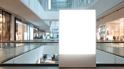 Blank Advertisement Billboard in Modern Shopping Mall, Retail Space Advertisement Mockup, Indoor Advertising Template