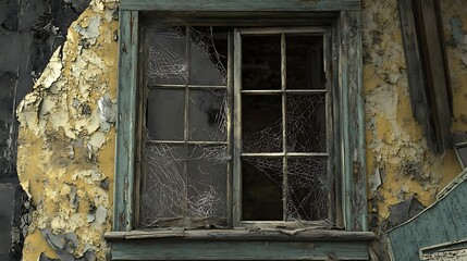 Broken window in a damaged building