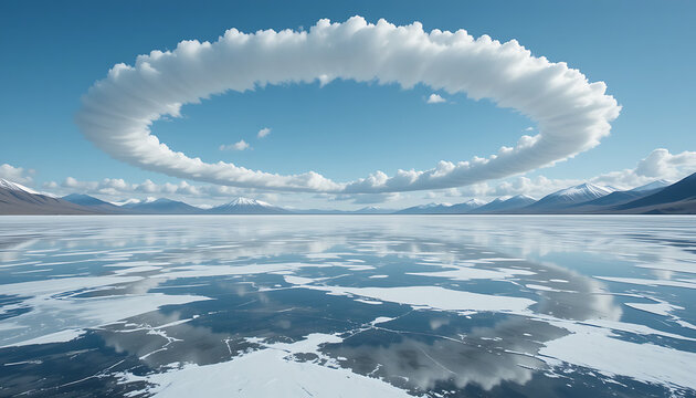 Whirlpool of Light Over Snowy Mountain Lake at Night - Powered by Adobe