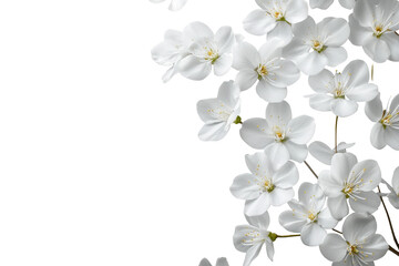 Delicate white flowers elegantly resting against a soft grey background, symbolizing grief, loss, and remembrance in a serene and peaceful manner