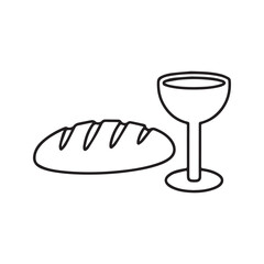 Holy Communion line icon. Bread and wine as a Christian symbol of the Eucharist and the Last Supper. Religious vector illustration.

