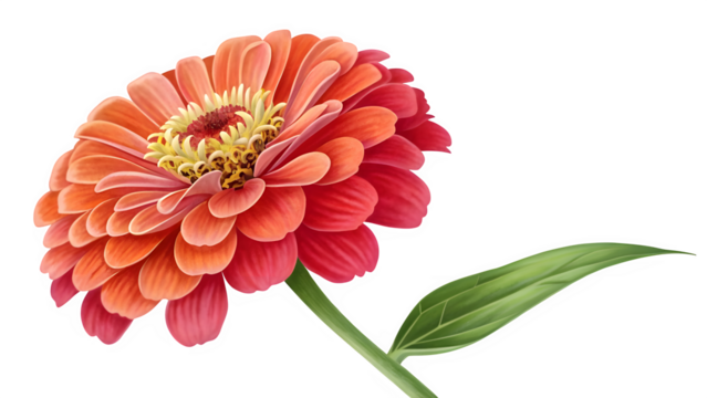 Beautiful zinnia flower with orange and red petals isolated on transparent background - Powered by Adobe
