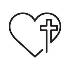 Obraz premium Christian cross and heart line icon. Religious symbol of God's love, faith, and salvation. 