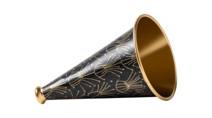 A black and gold party horn for a New Year's Eve 2026 celebration