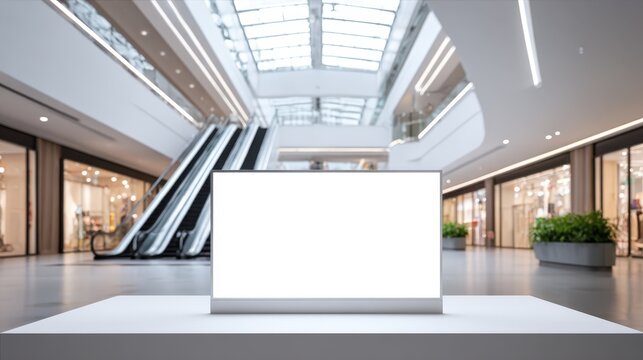 Blank Billboard Inside Modern Shopping Mall, Advertising Space, Retail Environment, Marketing Mockup Display