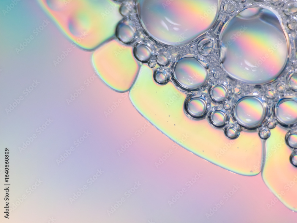 Poster Macro closeup of colorful soap bubbles with iridescent reflections