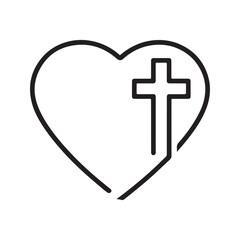 Obraz premium Christian cross and heart line icon. Religious symbol of God's love, faith, and salvation. 