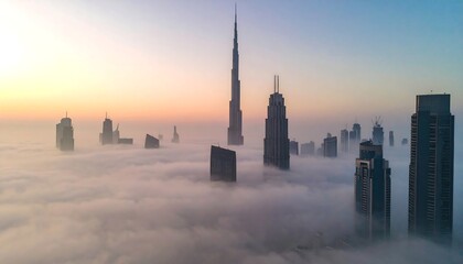 Dubai Skyline Piercing the Morning Mist