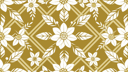 Fototapeta premium A seamless pattern of yellow flowers on a gold background 