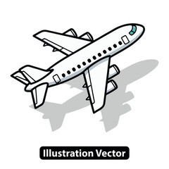 Commercial jet airplane cartoon illustration. A vector icon for air travel and transport concepts.