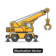Mobile crane truck with claw illustration, heavy machinery construction concept vector.