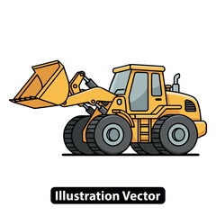 Yellow wheel loader heavy machinery cartoon illustration. Construction equipment vector art.
