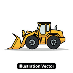 Naklejka premium Cartoon illustration of a yellow front loader. Heavy construction vehicle equipment.