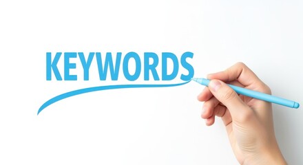Keyword Concept with Hand Holding Pen Underlining the Word Keywords on White Background