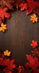 Obraz premium Autumn leaves frame dark wood