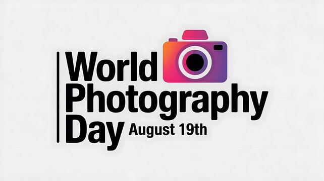 World photography day celebration with camera icon and august 19th date