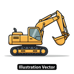 Yellow excavator heavy machinery cartoon vector for construction and industry projects