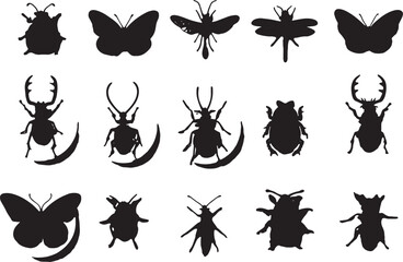 flat insect silhouettes collection on a white background