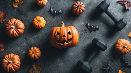 Halloween Fitness. Concept of Fitness Celebration with Abstract Art and Body Beauty