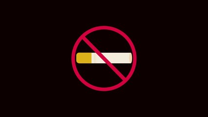 Clean red no smoking emblem animation. Health warning graphic for public signage and video. No smoking prohibition symbol animation. Red circle with cross in clean minimalist style.