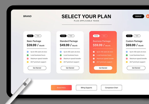 Modern Pricing Plan UI Design Template