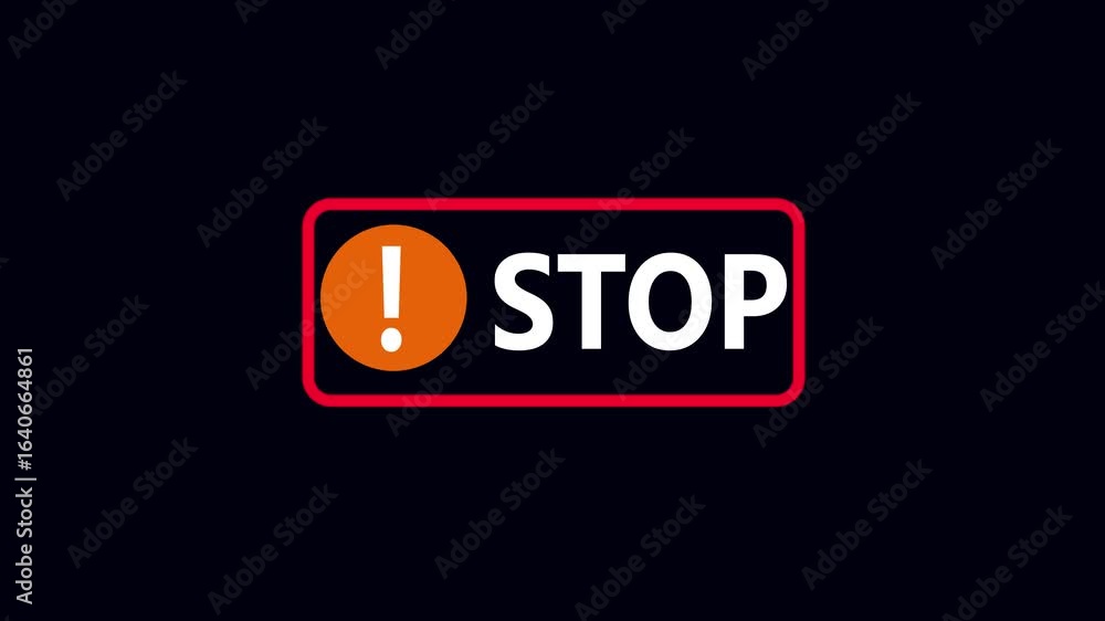 Poster animated caution stop sign. broadcast graphic for warning and emergency notifications. stop sign ani