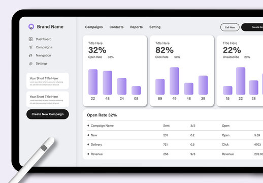 Saas Dashboard UI For An Email Analytics System
