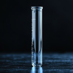 Monochromatic Laboratory Scene with Focused Glass Vial and Shelved Reports