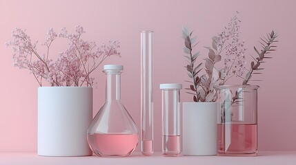 Monochromatic Laboratory Scene with Focused Glass Vial and Shelved Reports