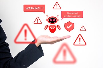AI system anomaly detection concept, Ideal for technology monitoring, machine learning safety, automation control, and data error prevention visuals.