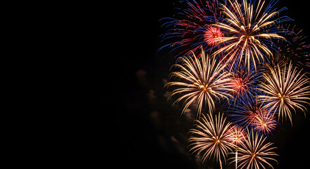 Fireworks explosion with golden and red sparks, AI generated	