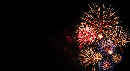 Bright fireworks in night sky, AI generated	